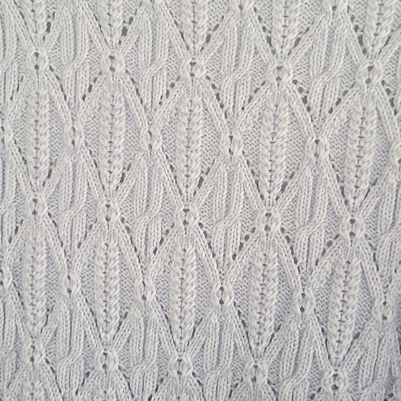 TALBOTS SWEATER LONG SLEEVE MIXED CABLE KNIT WOOL BLEND BLUE SIZE MEDIUM - Picture 4 of 5